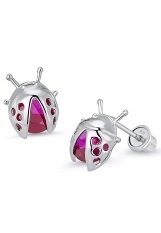 beautiful silver cz lady bug screw back baby earrings